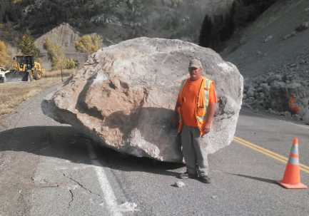 Boulder in roadway
