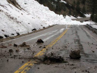 spring avalanche and rock slide