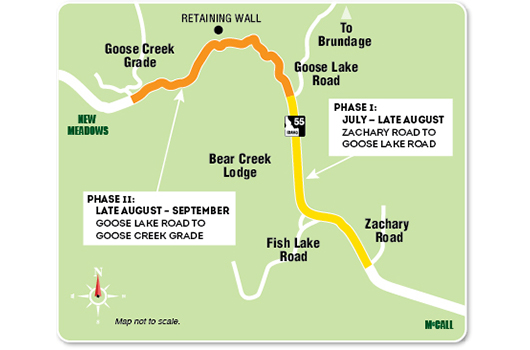 Idaho 55 Zachary to Goose Creek Map