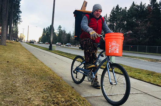 Collecting trash, even in the winter