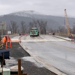 A truck crosses the railroad bridge on ID-3 in St. Maries after its reopening in Jan. 2019.