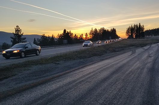 Vehicles travel near crossovers constructed in 2018 on I-90.