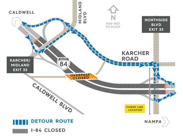 I-84 detour map for may 22, 2109