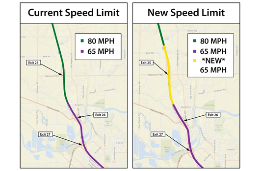 I-84 speed limit reduction in Caldwell