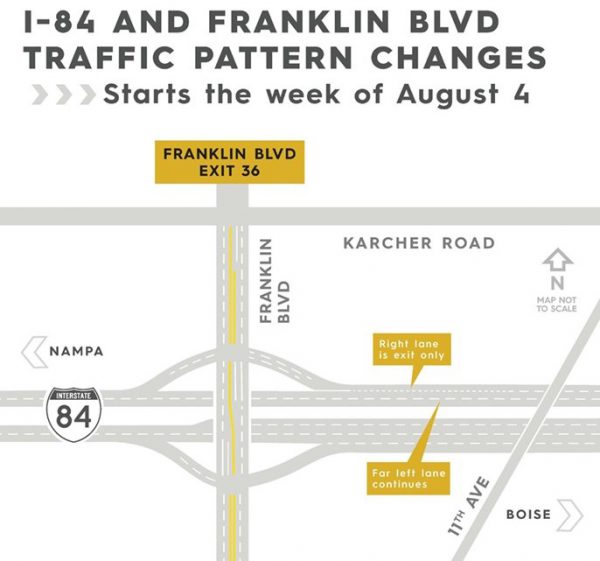 A graphic showing the new lane configuration of I-84 near Franklin Blvd.