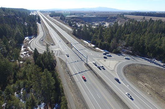 Aerial shot of US-95 and ID-53 north of CDA