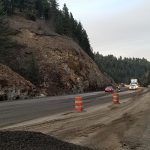 Picture showing flagger on US-95 in Culdesac Canyon in November 2019