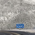 A sign welcomes drivers to Idaho on Lookout Pass on I-90.