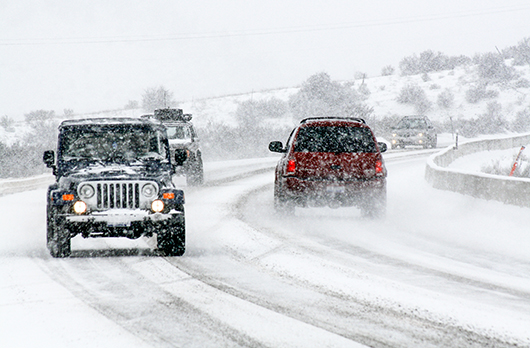 Vehicles traveling in winter conditions