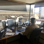 Inspector David Larsen looks on as trucks drive through the East Boise Port of Entry.