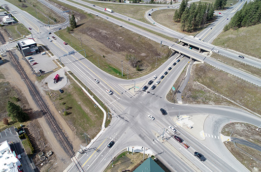 Aerial photo of the I-90 ID-41 interchange in 2020