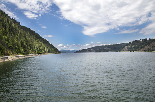 Lake CDA bordered by Idaho Highway 97 and Interstate 90