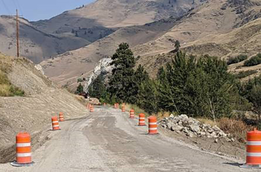 Photo of gravel and cones on Old Pollock Road