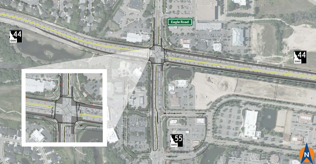 Eagle Rd. and Idaho Highway 44 (ID-44) intersection design reconfigured to traditional, signalized intersection
