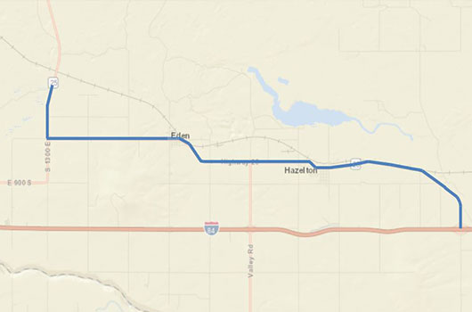 Map image of construction zone on ID-25 near Eden