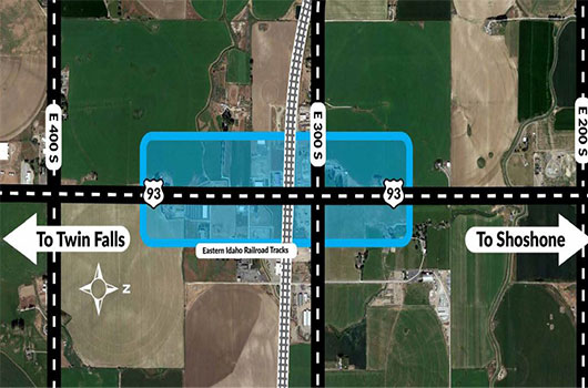 Map view of US-93 expansion project in Jerome County