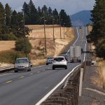 Cars drive by each other on US-95 with no passing lanes