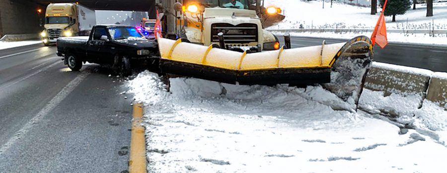 Stock photo of another vehicle hitting a plow