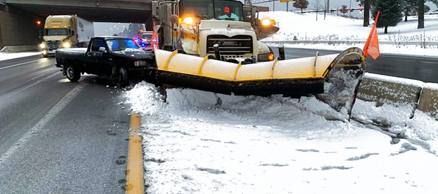 Stock photo of another vehicle hitting a plow