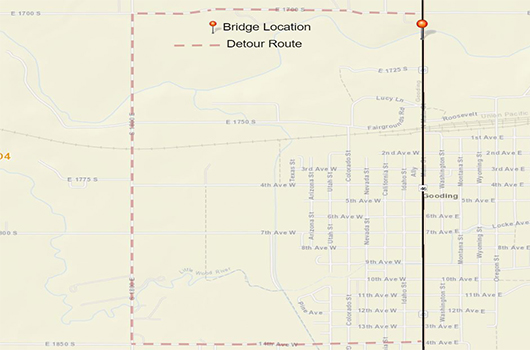 Map of Big Wood River Detour on SH-46