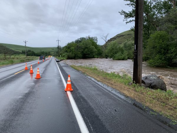Flooding washes away shoulder on US-95 and closes a lane