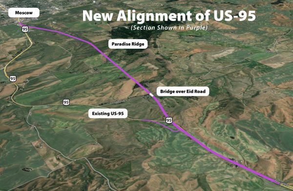 Map of new alignment next to existing US-95