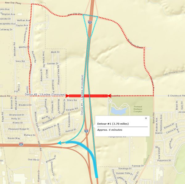 Westbound traffic detour map