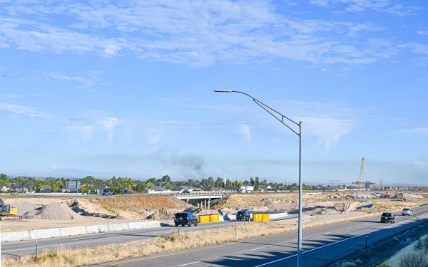View of System Interchange showing northwest ramp with traffic