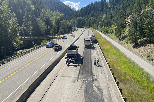 View from an overpass of milling on I-90