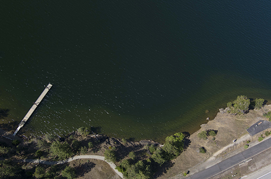 Drone shot of a deep lake