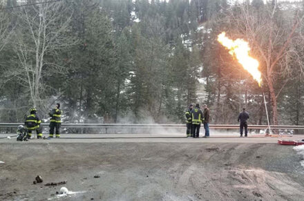 First responders burn off propane from a truck that overturned on US-95.