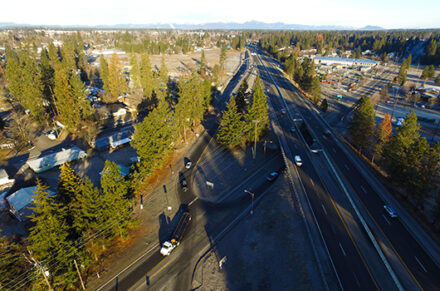 Drone shot a truck turning off the ramp