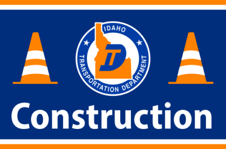 A graphic that says "Construction" with two traffic cones and the ITD logo.