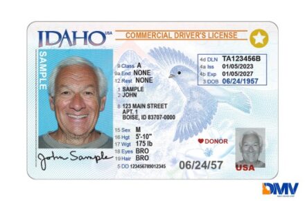 Man with white hair, brown eyes, 5'10", 175lbs pictured on an Idaho Commercial Drivers License with a star, also known as "Real ID".