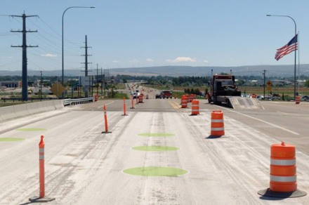 I-15 Sunnyside overpass bridge street view of roadway under construction facing east