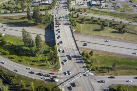 Drone shot of Northwest Boulevard Interchange on I-90