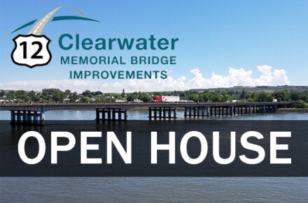 "US-12 Clearwater Memorial Bridge Improvements Open House" text over a picture of the bridge.