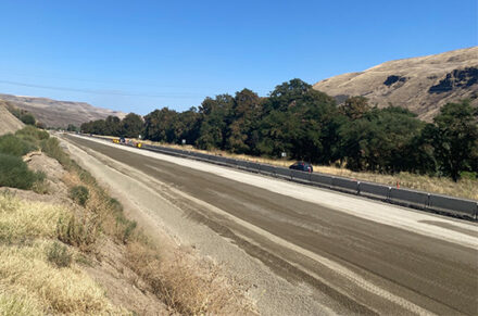 A construction area near the Aht'Wy Interchange Project on U.S. Highway 95.