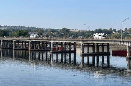 The US-12 Clearwater Memorial Bridge as seen from the northern bank of the river.