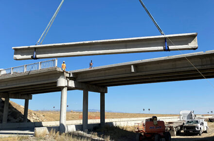 Girders being set on the bridge