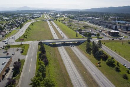 Aerial view of I90 through the Post Falls corridor