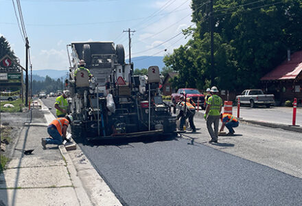 Paving work on US-95 through Bonners Ferry