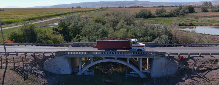 A truck crosses an old bridge near Murtaugh