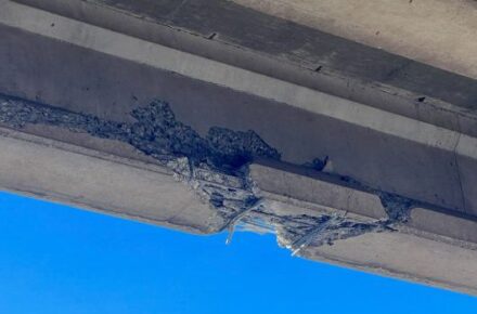 Damaged girder on East 1500 North Bridge over I-15