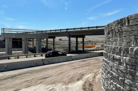 A retaining wall at the Fort Hall construction project, Exit 80 on I-15.