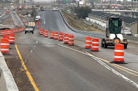 Construction barrels on the highway.