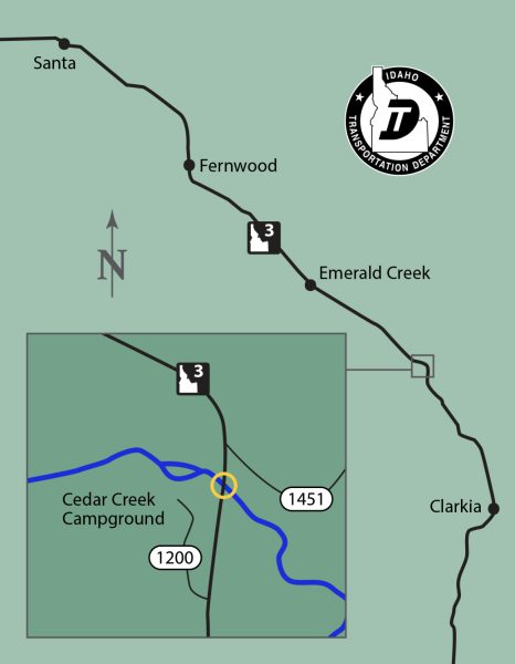 graphic map of area surrounding SH-3 bridge