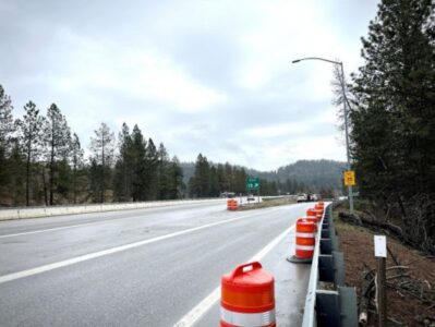Traffic cones on an off-ramp.
