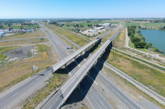 Drone shot of the Heyburn Interchange on I-84 before construction