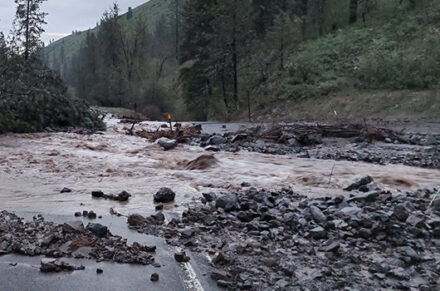 A rockslide and flooding on the SH-162 highway after heavy April rains.